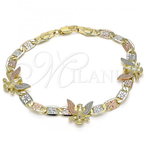 Oro Laminado Fancy Bracelet, Gold Filled Style Eagle Design, Polished, Tricolor, 03.380.0030.08