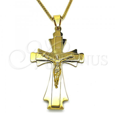 Stainless Steel Pendant Necklace, Crucifix Design, Polished, Golden Finish, 04.116.0055.1.30