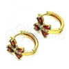 Oro Laminado Huggie Hoop, Gold Filled Style Butterfly and Teardrop Design, with Garnet and White Cubic Zirconia, Polished, Golden Finish, 02.210.0718.1.15