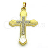 Oro Laminado Religious Pendant, Gold Filled Style Cross Design, with White Crystal, Polished, Golden Finish, 05.213.0132