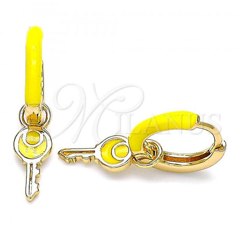 Oro Laminado Huggie Hoop, Gold Filled Style key Design, Yellow Enamel Finish, Golden Finish, 02.213.0211.1.12