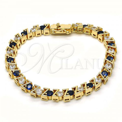 Oro Laminado Tennis Bracelet, Gold Filled Style with Sapphire Blue and White Cubic Zirconia, Polished, Golden Finish, 03.210.0078.3.08