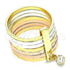 Oro Laminado Multi Stone Ring, Gold Filled Style Semanario Design, with White Crystal, Diamond Cutting Finish, Tricolor, 01.253.0040.07 (Size 7)