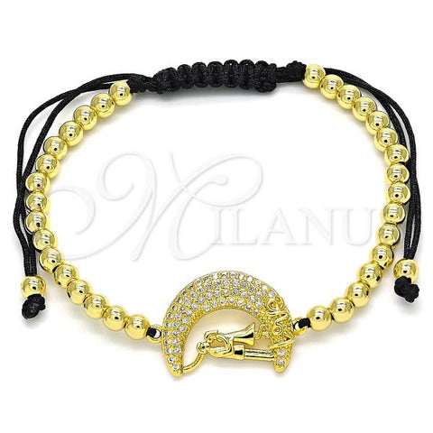 Oro Laminado Adjustable Bolo Bracelet, Gold Filled Style Moon and Love Design, with White Micro Pave, Polished, Golden Finish, 03.299.0071.11
