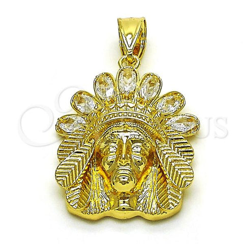 Oro Laminado Religious Pendant, Gold Filled Style Jesus Design, with White Cubic Zirconia, Polished, Golden Finish, 05.411.0016
