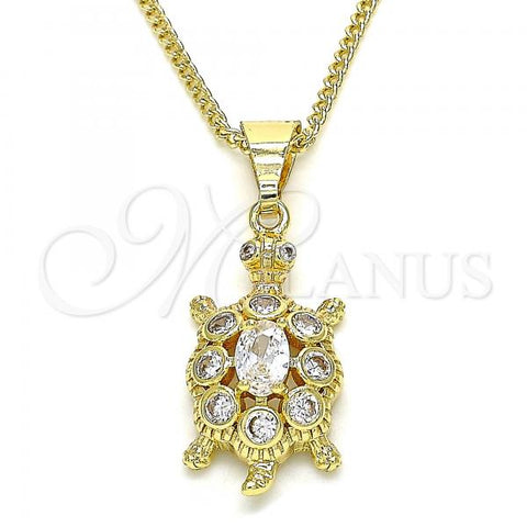 Oro Laminado Pendant Necklace, Gold Filled Style Turtle Design, with White Cubic Zirconia, Polished, Golden Finish, 04.210.0051.20