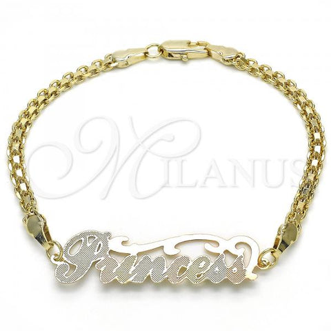 Oro Laminado Fancy Bracelet, Gold Filled Style Nameplate Design, Polished, Tricolor, 03.63.1973.1.08