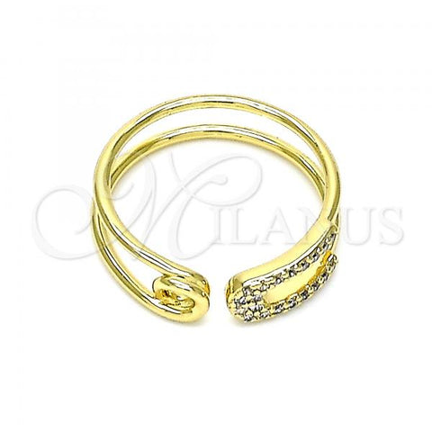 Oro Laminado Multi Stone Ring, Gold Filled Style Paperclip Design, with White Micro Pave, Polished, Golden Finish, 01.213.0004