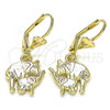 Oro Laminado Dangle Earring, Gold Filled Style Elephant Design, Polished, Tricolor, 02.351.0091