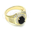 Oro Laminado Mens Ring, Gold Filled Style with Black Cubic Zirconia and White Micro Pave, Polished, Golden Finish, 01.266.0050.2.12