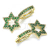 Oro Laminado Huggie Hoop, Gold Filled Style Star of David Design, with Green Micro Pave, Polished, Golden Finish, 02.210.0472.2.15