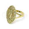 Oro Laminado Elegant Ring, Gold Filled Style Guadalupe and Flower Design, Polished, Golden Finish, 01.380.0012.1.09