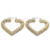 Oro Laminado Extra Large Hoop, Gold Filled Style Heart and Bamboo Design, Polished, Golden Finish, 02.60.0150.65