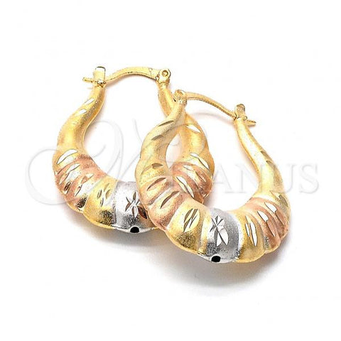 Oro Laminado Medium Hoop, Gold Filled Style Flower Design, Diamond Cutting Finish, Tricolor, 5.148.027.2