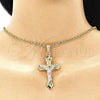 Oro Laminado Religious Pendant, Gold Filled Style Crucifix Design, Polished, Tricolor, 05.351.0184