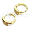 Oro Laminado Huggie Hoop, Gold Filled Style with Garnet Cubic Zirconia, Polished, Golden Finish, 02.210.0661.1.15