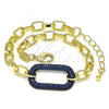Oro Laminado Fancy Bracelet, Gold Filled Style Paperclip Design, with Sapphire Blue Micro Pave, Polished, Black Rhodium Finish, 03.341.0052.3.07