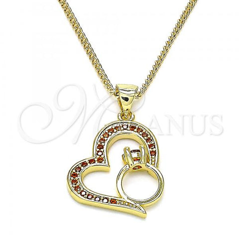 Oro Laminado Pendant Necklace, Gold Filled Style Heart Design, with Garnet Micro Pave, Polished, Golden Finish, 04.156.0103.2.20