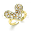 Oro Laminado Multi Stone Ring, Gold Filled Style Heart Design, with White Cubic Zirconia, Polished, Golden Finish, 01.210.0118