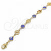 Oro Laminado Fancy Bracelet, Gold Filled Style Evil Eye and Four-leaf Clover Design, Blue Resin Finish, Golden Finish, 03.326.0011.2.08