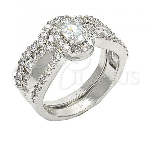 Oro Laminado Wedding Ring, Gold Filled Style Duo Design, with White Cubic Zirconia, Rhodium Finish, 01.284.0029.1.09 (Size 9)