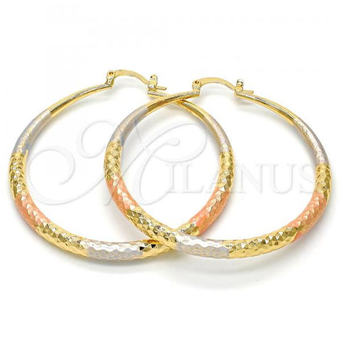 Oro Laminado Large Hoop, Gold Filled Style Hollow Design, Diamond Cutting Finish, Tricolor, 02.170.0084.1.50