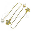 Oro Laminado Threader Earring, Gold Filled Style Turtle Design, with White Micro Pave, Polished, Golden Finish, 02.210.0811