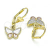 Oro Laminado Dangle Earring, Gold Filled Style Butterfly Design, Polished, Tricolor, 02.351.0090
