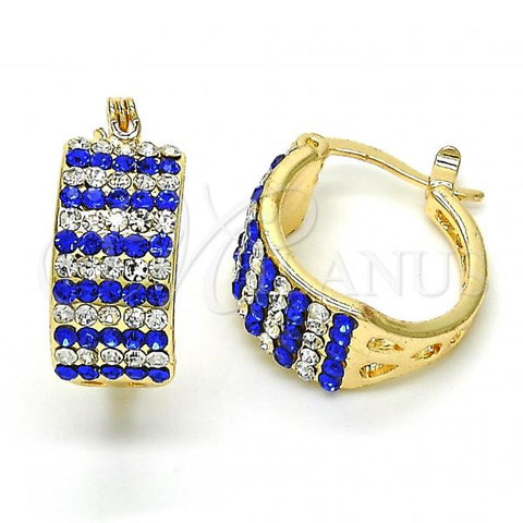 Oro Laminado Small Hoop, Gold Filled Style with Sapphire Blue and White Crystal, Polished, Golden Finish, 02.100.0072.15