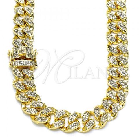 Oro Laminado Basic Necklace, Gold Filled Style with White Micro Pave, Polished, Golden Finish, 03.284.0015.24