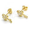 Sterling Silver Stud Earring, key Design, with White Cubic Zirconia, Polished, Golden Finish, 02.285.0062