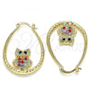 Oro Laminado Medium Hoop, Gold Filled Style Owl Design, with Multicolor Crystal, Diamond Cutting Finish, Golden Finish, 02.380.0059.30