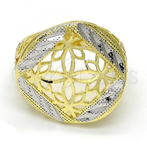 Oro Laminado Elegant Ring, Gold Filled Style Flower Design, Diamond Cutting Finish, Two Tone, 01.99.0096.09 (Size 9)