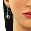 Oro Laminado Long Earring, Gold Filled Style Heart Design, with White Cubic Zirconia, Polished, Golden Finish, 02.213.0336