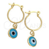 Oro Laminado Small Hoop, Gold Filled Style Evil Eye Design, Polished, Golden Finish, 02.32.0561.15