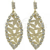 Oro Laminado Long Earring, Gold Filled Style Leaf Design, with White Cubic Zirconia, Diamond Cutting Finish, Golden Finish, 5.124.003