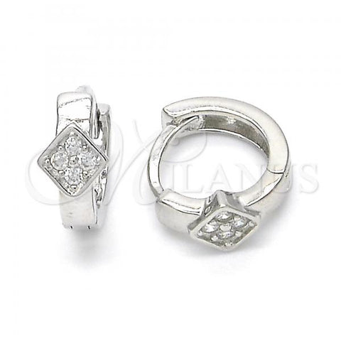 Sterling Silver Huggie Hoop, with White Micro Pave, Polished, Rhodium Finish, 02.332.0020.12