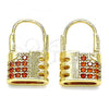 Oro Laminado Small Hoop, Gold Filled Style Lock Design, with Garnet Micro Pave, Polished, Golden Finish, 02.210.0529.12