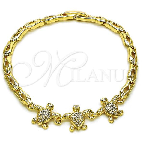 Oro Laminado Fancy Bracelet, Gold Filled Style Turtle Design, with White Micro Pave, Polished, Golden Finish, 03.284.0029.07
