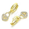 Oro Laminado Huggie Hoop, Gold Filled Style Lock and Heart Design, with White Micro Pave, Polished, Golden Finish, 02.210.0540.15