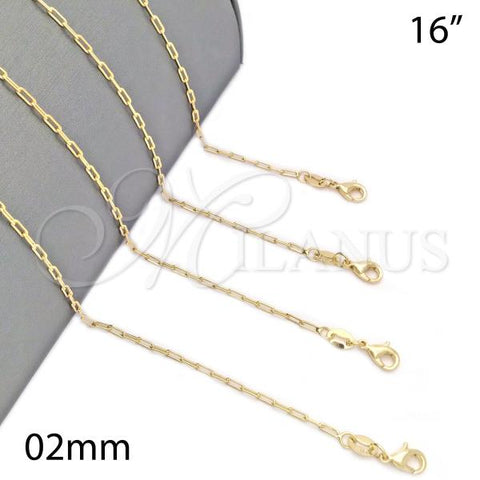 Oro Laminado Basic Necklace, Gold Filled Style Paperclip Design, Polished, Golden Finish, 04.32.0023.16