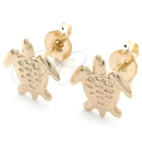 Oro Laminado Stud Earring, Gold Filled Style Turtle Design, Polished, Golden Finish, 02.58.0084