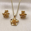 Oro Laminado Earring and Pendant Adult Set, Gold Filled Style Flower Design, Matte Finish, Golden Finish, 10.342.0257