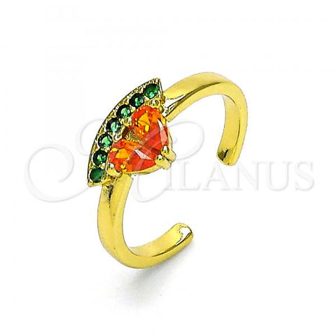Oro Laminado Multi Stone Ring, Gold Filled Style Watermelon and Teardrop Design, with Orange and Green Cubic Zirconia, Polished, Golden Finish, 01.341.0082
