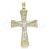 Oro Laminado Religious Pendant, Gold Filled Style Crucifix and Greek Key Design, Polished, Tricolor, 05.351.0028.1