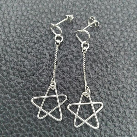 Sterling Silver Long Earring, Star Design, Polished, Silver Finish, 02.397.0036