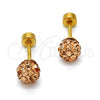 Stainless Steel Stud Earring, Ball Design, with Dark Champagne Crystal, Polished, Golden Finish, 02.271.0010.11