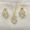 Oro Laminado Earring and Pendant Adult Set, Gold Filled Style Box Design, with White Cubic Zirconia, Polished, Golden Finish, 10.58.0004