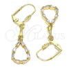 Oro Laminado Long Earring, Gold Filled Style Teardrop Design, with White Cubic Zirconia, Polished, Golden Finish, 02.213.0328