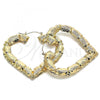 Oro Laminado Extra Large Hoop, Gold Filled Style Heart and Bamboo Design, Polished, Golden Finish, 02.60.0150.75